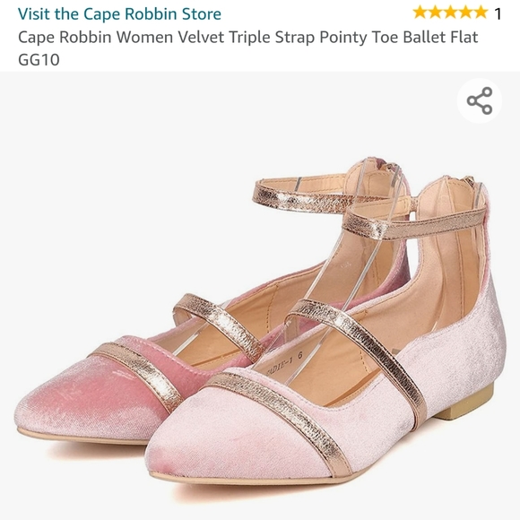 Cape Robbin Pink Velvet Triple Strap Pointy Toe Ballet Flat with zipper - size 6 - Picture 2 of 5